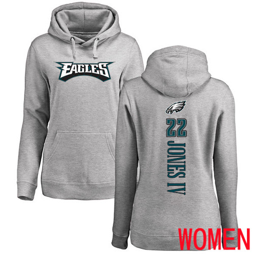 Women Philadelphia Eagles #22 Sidney Jones Ash Backer NFL Pullover Hoodie Sweatshirts->nfl t-shirts->Sports Accessory